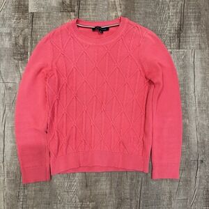 Tommy Hilfiger‎ Sz M Pink Cable Knit Sweater Chunky Neutral Basic Minimalist Y2K